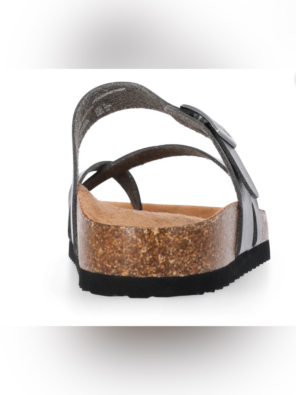Time and Tru Women's Asymmetric Strap Footbed Slide Sandals, Black Leather Cork - Picture 3 of 7